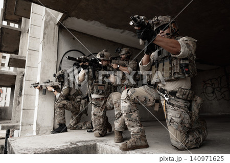 Special forces team entering building, military tactical assault mission Special forces team entering building, military tactical assault mission 140971625