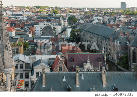 Ghent, Belgium - July 18 2024: Aerial view of Ghent during Musical Festival Gentse Feesten Ghent, Belgium - July 18 2024: Aerial view of Ghent during Musical Festival Gentse Feesten 140972333