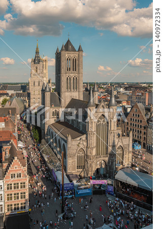 Ghent, Belgium - July 18 2024: Aerial view of Ghent during Musical Festival Gentse Feesten Ghent, Belgium - July 18 2024: Aerial view of Ghent during Musical Festival Gentse Feesten 140972334