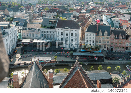 Ghent, Belgium - July 18 2024: Aerial view of Ghent during Musical Festival Gentse Feesten Ghent, Belgium - July 18 2024: Aerial view of Ghent during Musical Festival Gentse Feesten 140972342