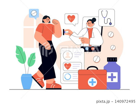 Telemedicine Vector Illustration Featuring Online Doctor Consultation, Virtual Healthcare, Remote Medical Care, and Telehealth Technology 140972495