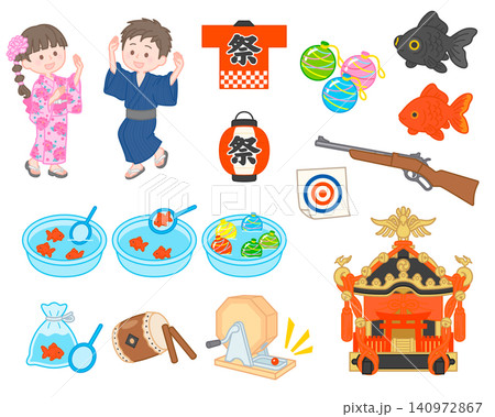 夏祭りを楽しむ子供のセット 140972867