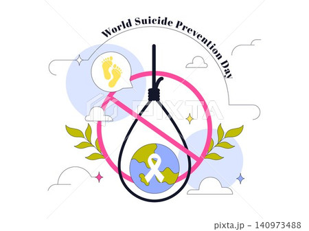 World Suicide Prevention Day Vector Illustration Featuring Mental Health Awareness, Hope Ribbon, Suicide Prevention, and Life Saving Campaign World Suicide Prevention Day Vector Illustration Featuring Mental Health Awareness, Hope Ribbon, Suicide Prevention, and Life Saving Campaign 140973488