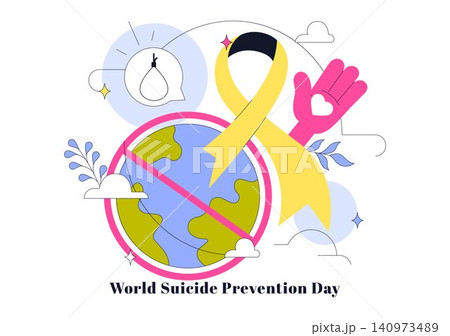 World Suicide Prevention Day Vector Illustration Featuring Mental Health Awareness, Hope Ribbon, Suicide Prevention, and Life Saving Campaign 140973489