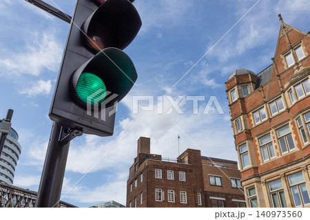 Traffic light showing green signal in London street Traffic light showing green signal in London street 140973560