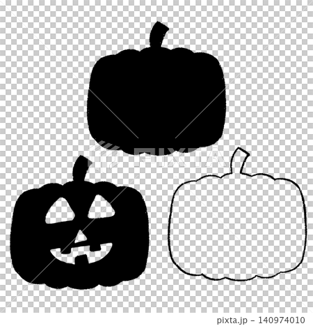 手描きのカボチャ型フレームとジャックオーランタン 140974010