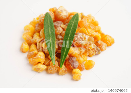 Frankincense or olibanum aromatic resin isolated on white background used in incense and perfumes. 140974065