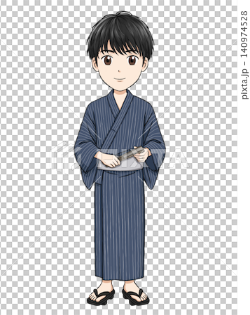 身穿浴衣的男子全身插畫。 身穿浴衣的男子全身插畫。 140974528