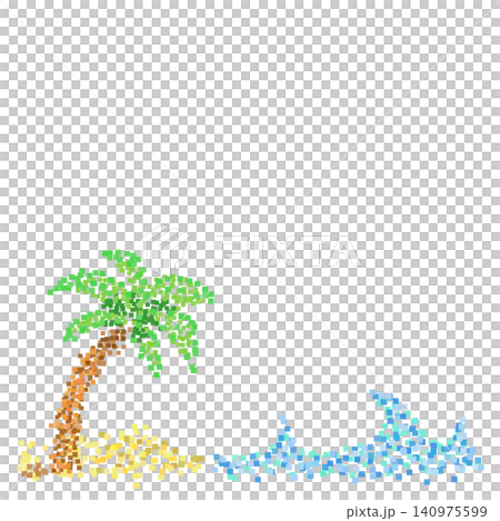 Square dot illustration of palm trees and a summer background frame with the sea Square dot illustration of palm trees and a summer background frame with the sea 140975599
