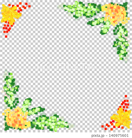 夏季背景邊框，以方形點陣圖案呈現植物和花卉圖案 140975601