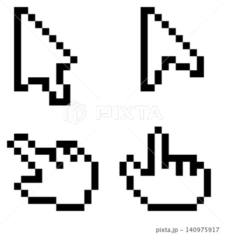 ドット絵の白黒ミニカーソルアイコン4セット,透過背景 ドット絵の白黒ミニカーソルアイコン4セット,透過背景 140975917