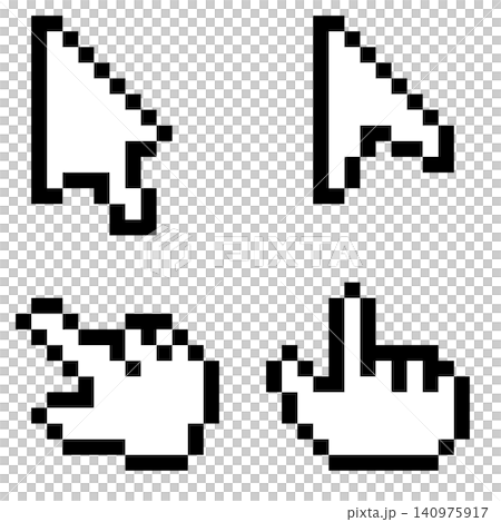 ドット絵の白黒ミニカーソルアイコン4セット,透過背景 ドット絵の白黒ミニカーソルアイコン4セット,透過背景 140975917