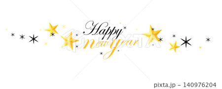 Happy New Year Elegant Gold Typography with Stars on White Background 140976204