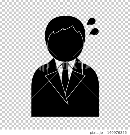 A simple pictogram of a sweating businessman's upper body (anxious, troubled, nervous). A simple pictogram of a sweating businessman's upper body (anxious, troubled, nervous). 140976236