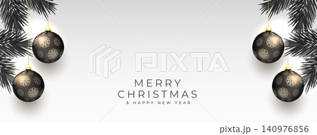 merry chrsitmas event banner with 3d bauble in hanging style 140976856
