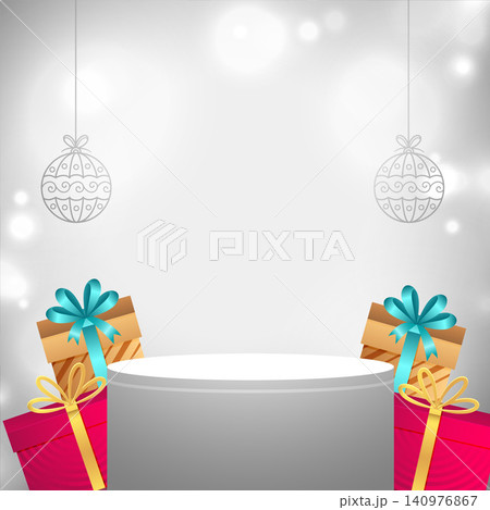 3d podium with realistic gift box design on grey background 3d podium with realistic gift box design on grey background 140976867