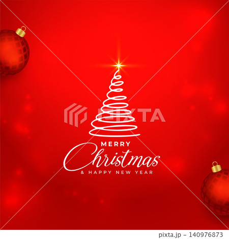 merry christmas and new eve red background with xmas ball 140976873
