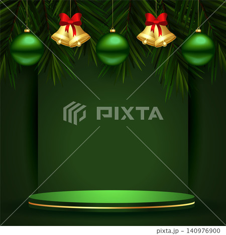 happy xmas and new year background with 3d podium and bauble design vector happy xmas and new year background with 3d podium and bauble design vector 140976900