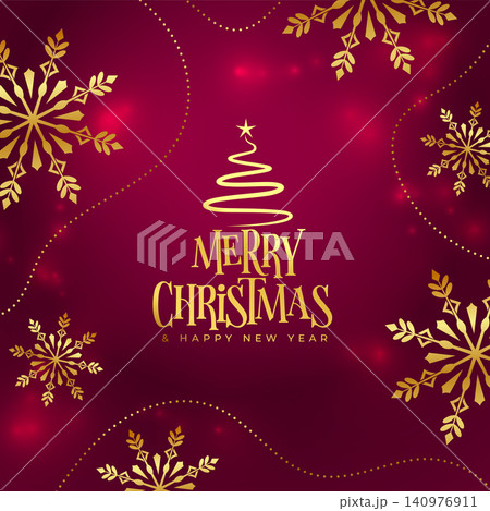 happy xmas festive background with golden snowflake design vector illustration 140976911