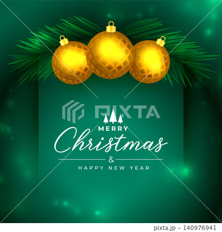 elegant merry christmas invitation card with realistic bauble design 140976941