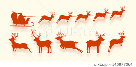 silhouette of santa claus flying on sleigh with reindeer design in set silhouette of santa claus flying on sleigh with reindeer design in set 140977064
