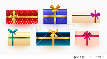 set of isolated present box wrapped in colorful paper for christmas design 140977083