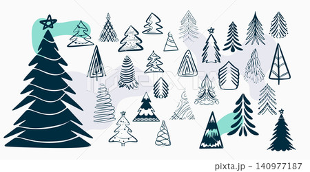 pack of christmas tree ornaments design in doodle style pack of christmas tree ornaments design in doodle style 140977187