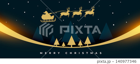 merry christmas eve invitation banner with flying santa sleigh 140977346