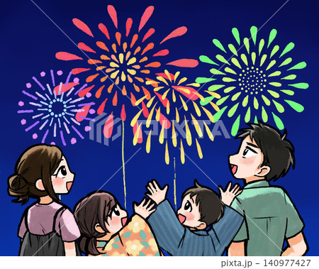 花火を見る家族のイラスト 花火を見る家族のイラスト 140977427