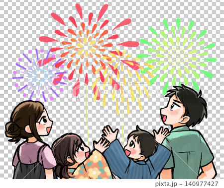 一家人看煙花的插畫 140977427