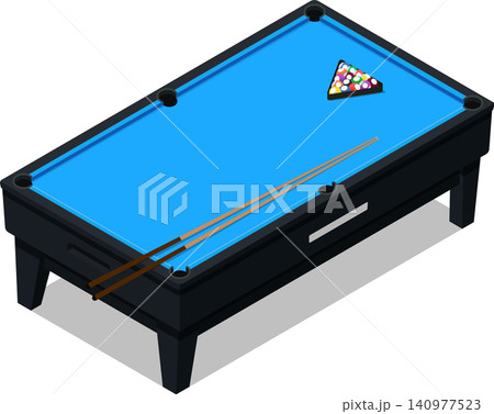 Classic pool table with cues and racked balls Classic pool table with cues and racked balls 140977523