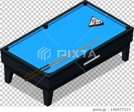 Classic pool table with cues and racked balls Classic pool table with cues and racked balls 140977523