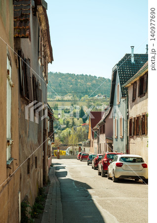 Narrow Village Street Hillside Vineyards Shuttered Houses Narrow Village Street Hillside Vineyards Shuttered Houses 140977690