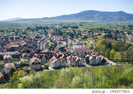 Elevated View Historic Town Skyline Rooftops and Spires 140977903