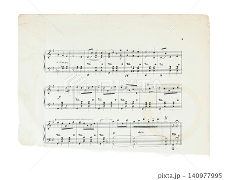 Sheet of music paper torn horizontally with visible staff lines and notes. Creative concept of separation, change, or unfinished melody. Isolated on transparent background Sheet of music paper torn horizontally with visible staff lines and notes. Creative concept of separation, change, or unfinished melody. Isolated on transparent background 140977995