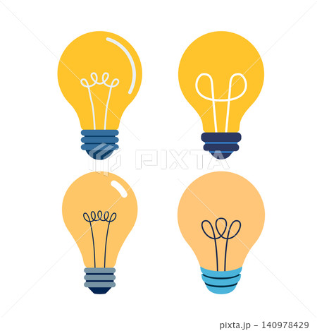 A set of flat vector icons showing various light bulbs, including classic incandescent, halogen, and energy-saving lamps. Ideal for energy and idea concepts. A set of flat vector icons showing various light bulbs, including classic incandescent, halogen, and energy-saving lamps. Ideal for energy and idea concepts. 140978429