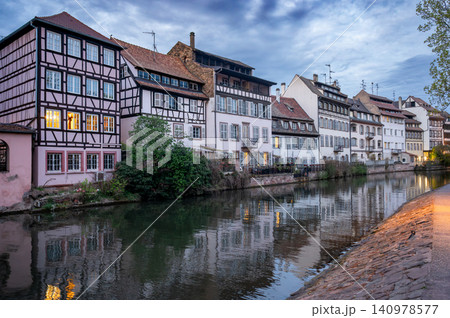 Evening Riverside Promenade Timbered Houses Blue Sky Evening Riverside Promenade Timbered Houses Blue Sky 140978577