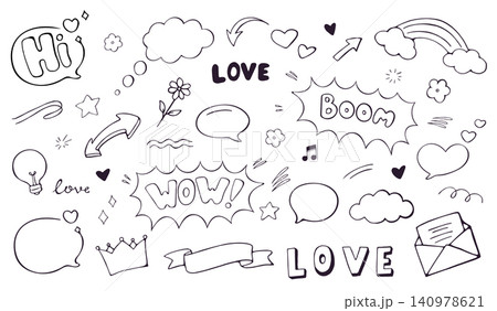 Speech Bubble Doodle Set with Words and Symbols Hand Drawn Speech Bubble Doodle Set with Words and Symbols Hand Drawn 140978621
