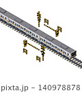 遮断機と線路のアイソメトリックイラスト。鉄道・交通インフラ素材。 140978878