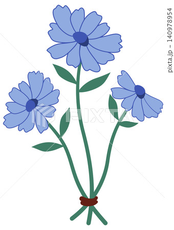 Cute blue daisy flowers bouquet tied with rope illustration 140978954