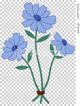 Cute blue daisy flowers bouquet tied with rope illustration 140978954