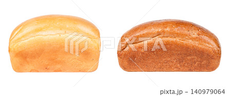 Two loaves of fresh bread, white wheat and dark rye, isolated on a white background Two loaves of fresh bread, white wheat and dark rye, isolated on a white background 140979064