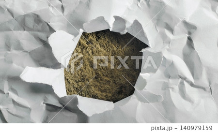 Torn Crumpled White Paper Hole with Rough Textured Concrete Background Torn Crumpled White Paper Hole with Rough Textured Concrete Background 140979159