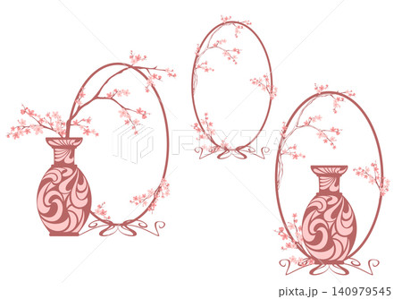 ceramic vase and sakura flower branches with elegant art nouveau style vector frame ceramic vase and sakura flower branches with elegant art nouveau style vector frame 140979545
