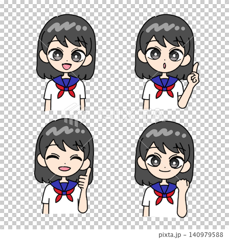 四組身穿水手服的女孩姿勢。 140979588
