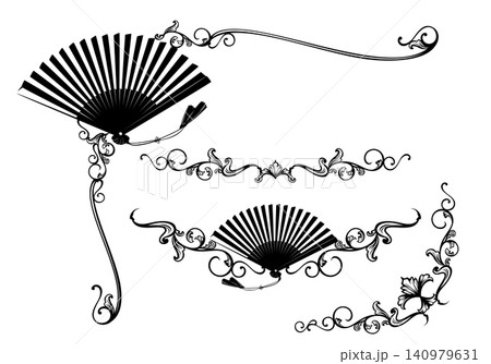 black and white vector frame border decorative elements with hand fan theater accessory black and white vector frame border decorative elements with hand fan theater accessory 140979631
