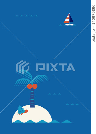 南の島とヤシの木の夏のポストカード シンプルな暑中見舞いデザイン 南の島とヤシの木の夏のポストカード シンプルな暑中見舞いデザイン 140979896