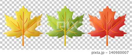3D maple leaf icon in yellow, green and orange red, isolated on background. Autumn foliage set with cartoon clay style. Leaves for fall season designs, Thanksgiving, banners, posters 3D maple leaf icon in yellow, green and orange red, isolated on background. Autumn foliage set with cartoon clay style. Leaves for fall season designs, Thanksgiving, banners, posters 140980007
