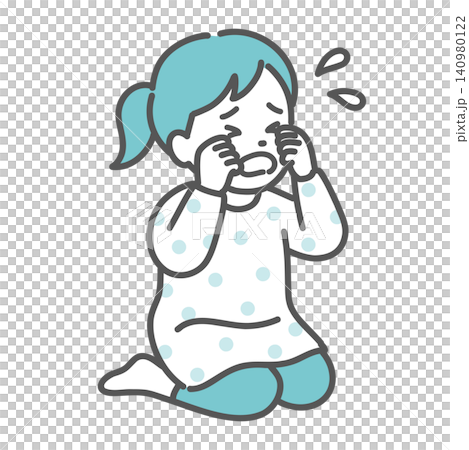 一幅女孩揉眼睛哭泣的插圖。 一幅女孩揉眼睛哭泣的插圖。 140980122