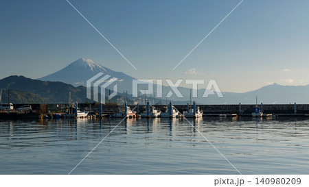 fishing and cargo boats at Shimizu port by mt. Fuji, Shizuoka 140980209